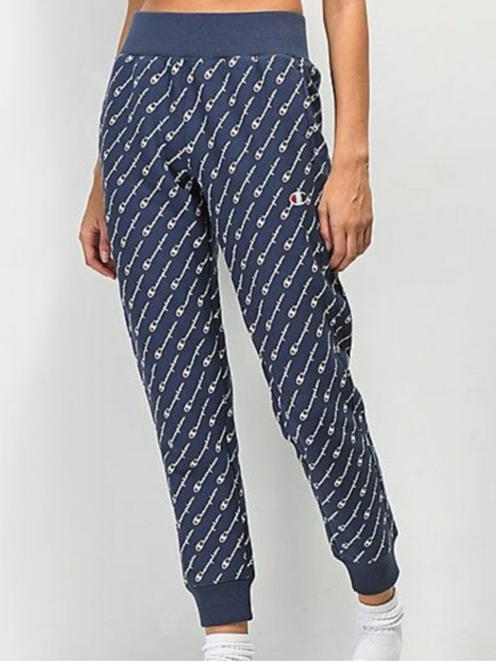 Champion Reverse Weave Navy Allover Script Joggers with White Logos